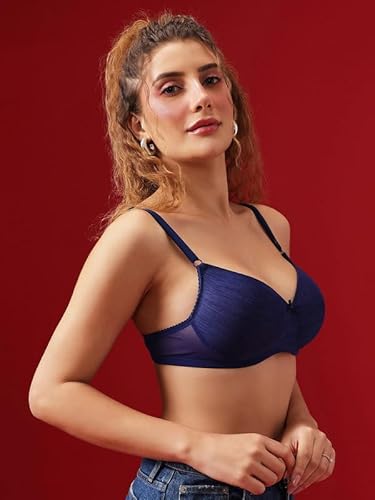 Clovia Women’s Navy Blue Printed T-Shirt Bra – Padded, Non-Wired, Full-Coverage Everyday Comfort
